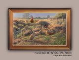 Framed picture of pheasants in spring landscape