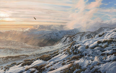 "Narrow Escape" Golden Eagle & Mountain Hare Scottish winter landscape print