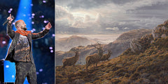 Justin Timberlake work custom shirt featuring red deer artwork by Martin Ridley