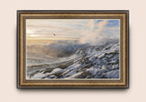 Mountain Landscape. A golden Eagle flies past a hidden hare