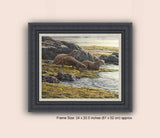 Family of otters on Mull - framed canvas print 