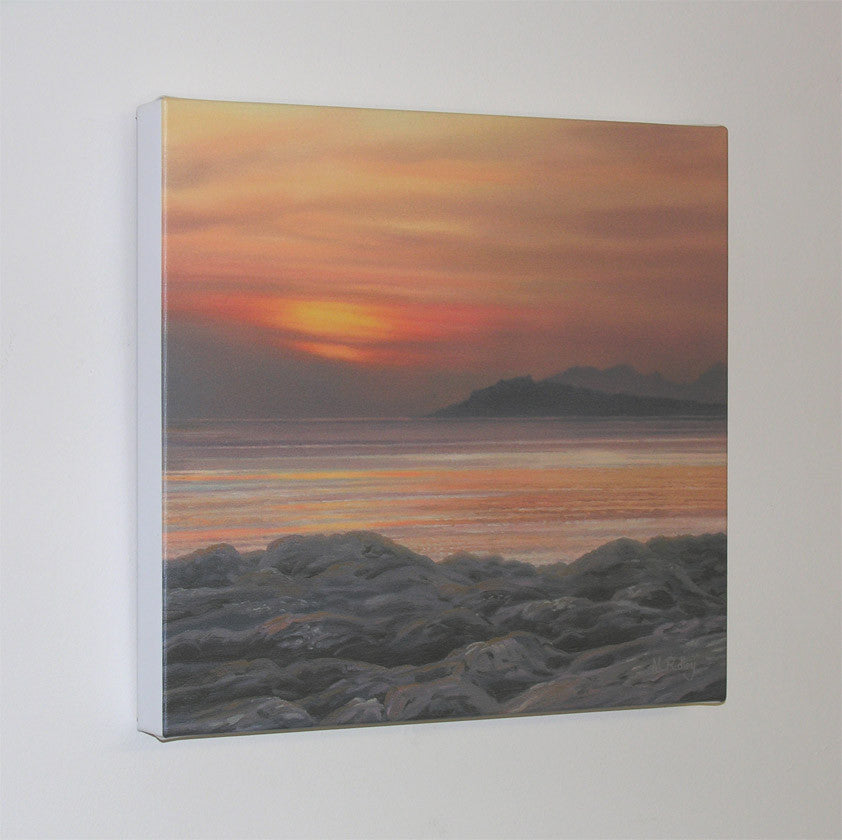 block canvas print of view from ardtoe to eigg rum