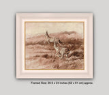 Framed picture of roe bucks chasing