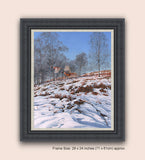 Picture of framed canvas print of pheasants in flight over snow