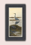 Framed picture of grey heron at dusk print
