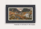 Framed picture of red deer stag and hinds in the Scottish mountains