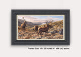 Picture of framed canvas print of red deer stags in the Scottish mountains above Loch Sunart
