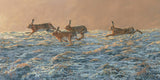 Picture of central panel of running hares triptych canvas print