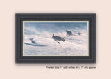 Framed picture of mountain hares running