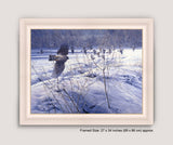 Picture of hunting sparrowhawk print in white frame