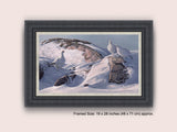 Framed picture of ptarmigan on snow covered mountain