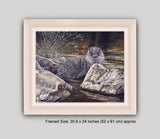 Picture of young otter mid-stream in white frame